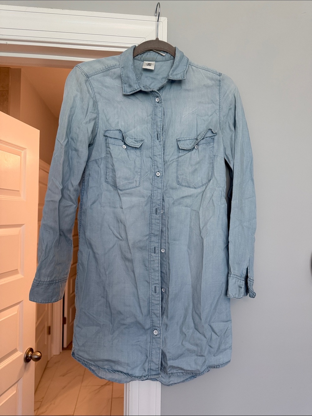 H&M Light Wash Denim Shirt Dress Jacket - Pale Blue